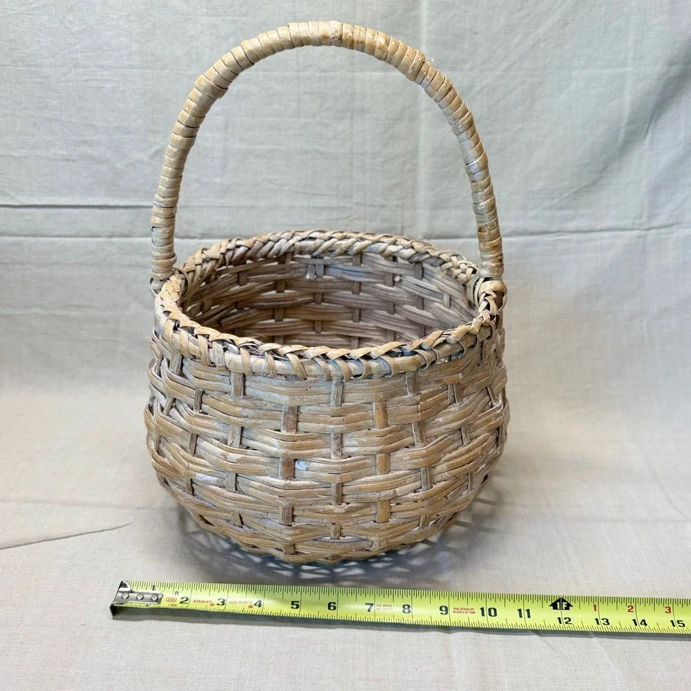 Vintage Handwoven Gathering Basket Woven Wicker Market Basket Cottage Decor